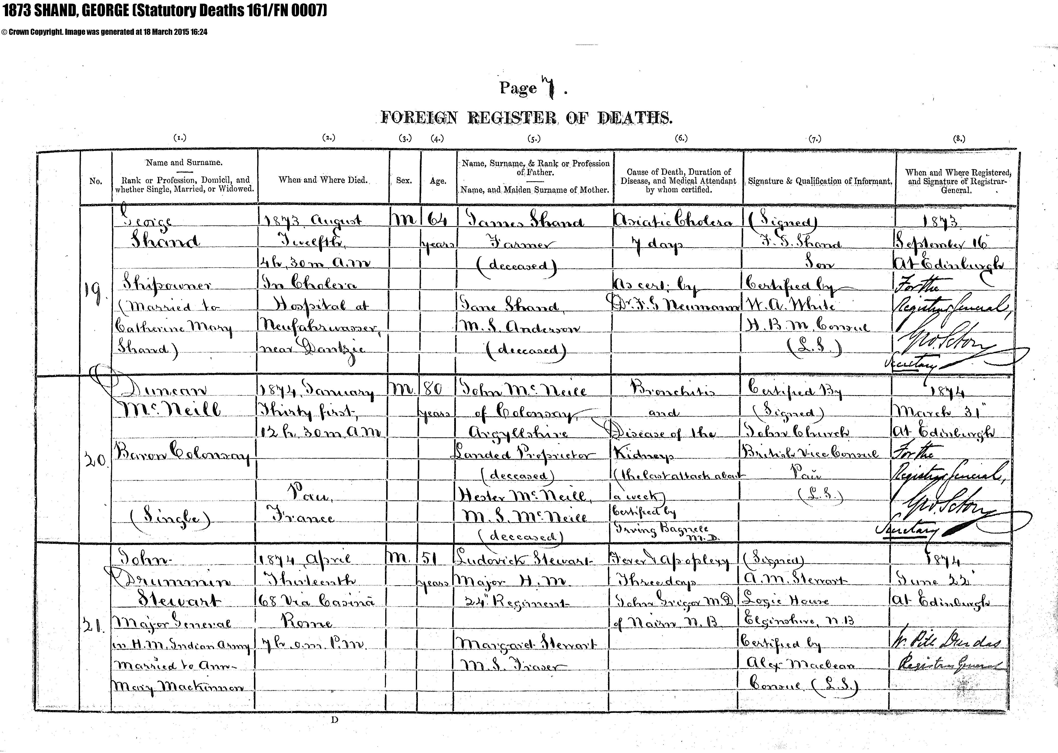 George Shand death record 1873, Linked To: <a href='i5369.html' >George Shand</a>